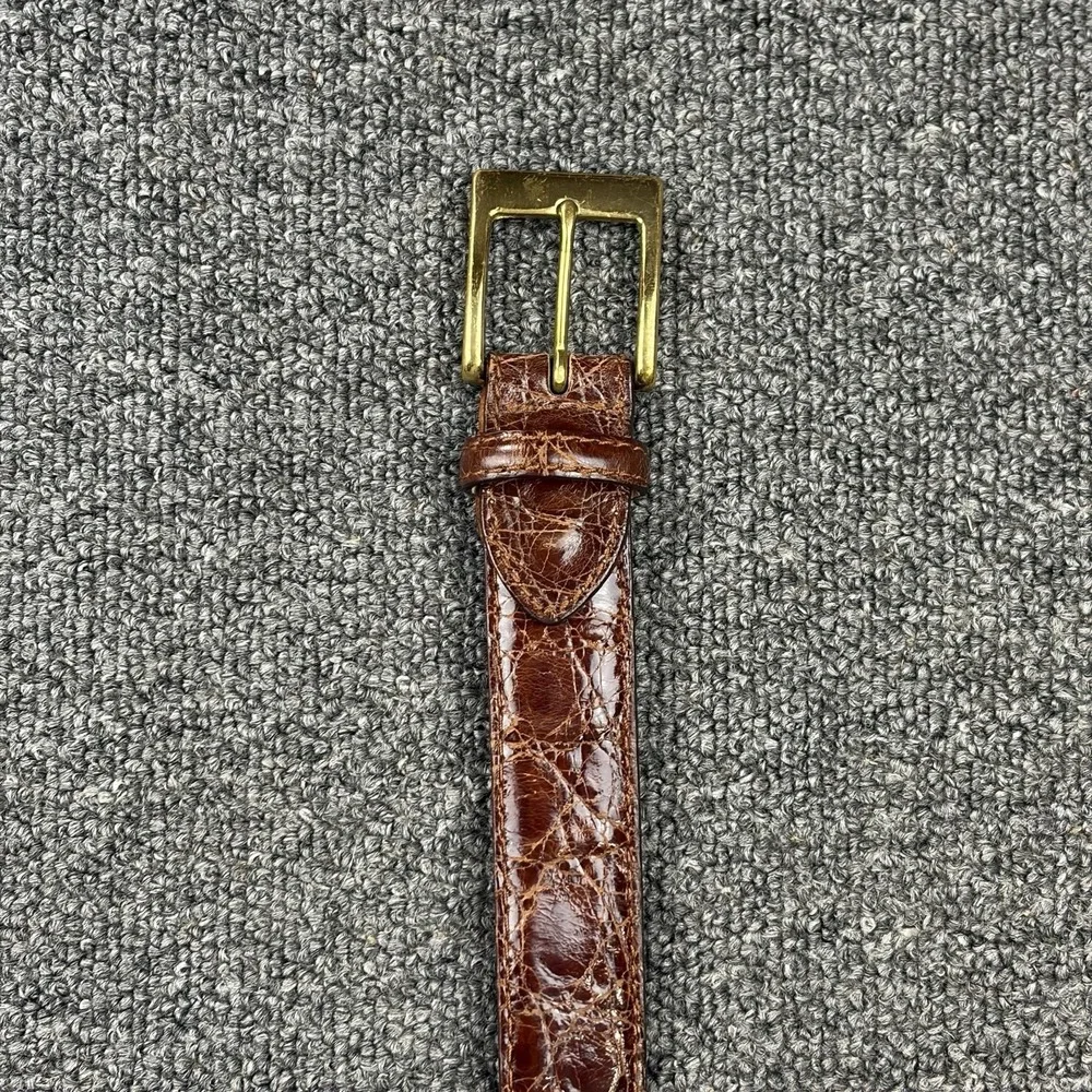 Zelli Genuine Crocodile Belt Mens 42 Brown Exotic Leather Solid Brass Buckle USA